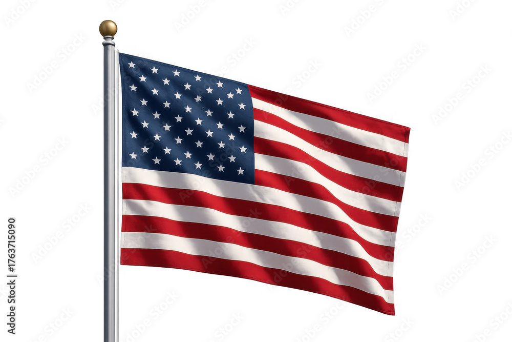 Obraz premium American flag waving gently on a flagpole. Representing patriotism, freedom, and national pride. Transparent background
