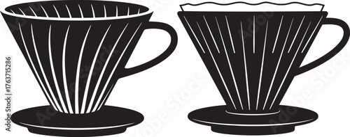 Two black coffee drippers in silhouette style