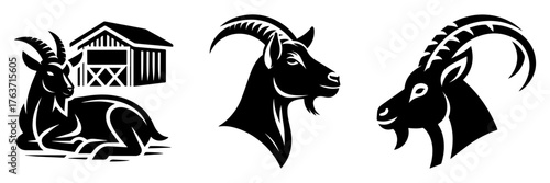 Goat Silhouettes: Farm Animals and Wildlife Illustrations.