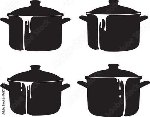 Four black cooking pots silhouette