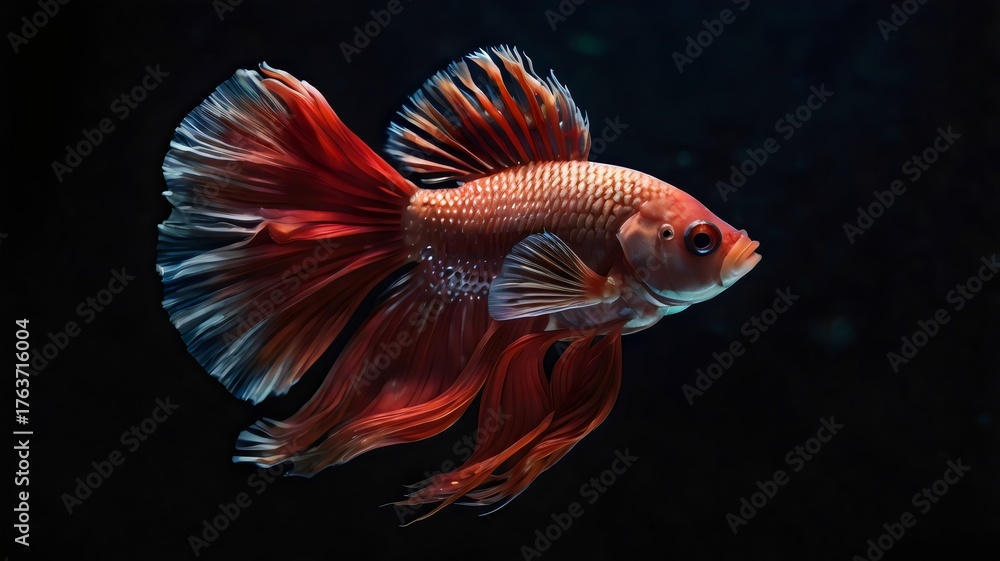 Fototapeta premium Seize the dynamic moment of a red Siamese fighting fish, stunning Betta splendens photography, vibrant underwater motion, elegant fins, powerful aquatic beauty, symbol of strength, energy, and gracefu