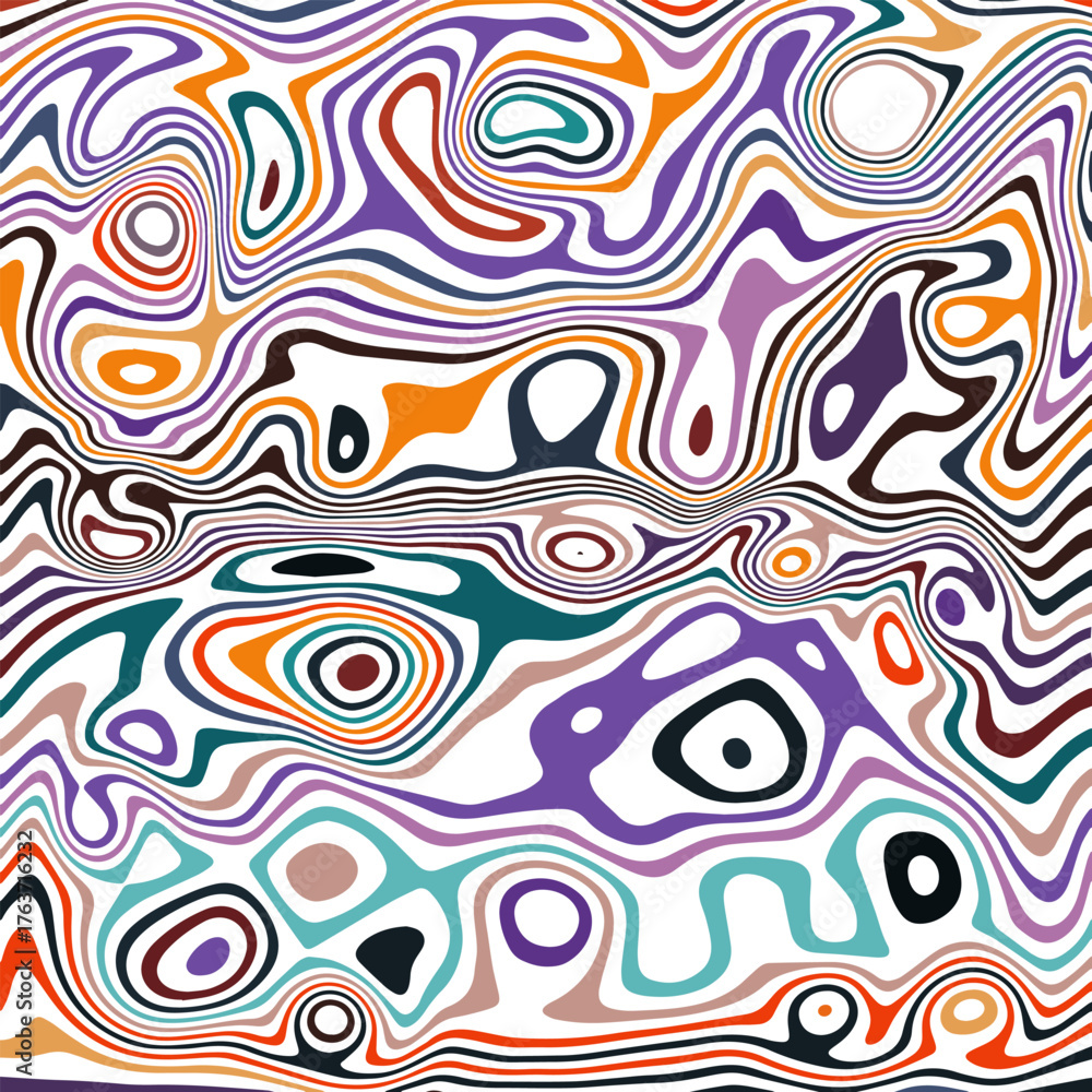 Fototapeta premium ABSTRACT ILLUSTRATION MARBLED TEXTURE LIQUIFY PSYCHEDELIC COLORFUL DESIGN. OPTICAL ILLUSION BACKGROUND VECTOR 
