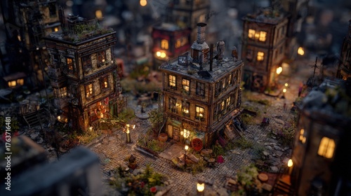 Fototapeta Naklejka Na Ścianę i Meble -  Pixelated Night City Miniature