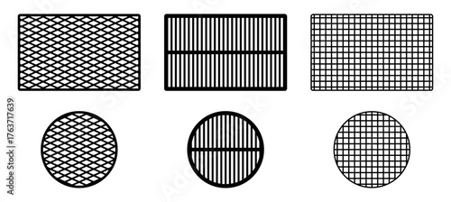 Bbq grill grate. Barbecue grid top view. Mesh metal surface with wire.