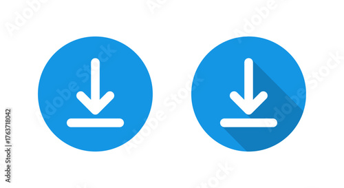 Download, save icon with long shadow. Down arrow symbol