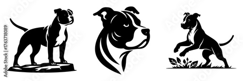 Elegant Pitbull Silhouette Collection: Artistic Dog Designs in Black and White.