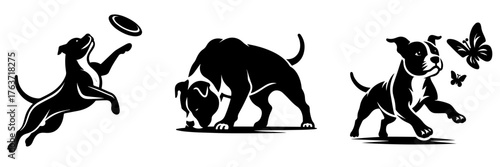 Dog Silhouette Collection: Playful Poses and Actions.