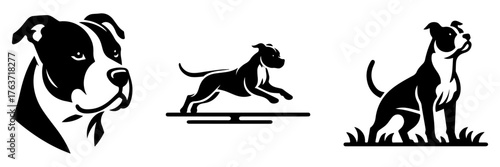 Dog Breed Silhouette Art: A Collection of Pitbull Poses.