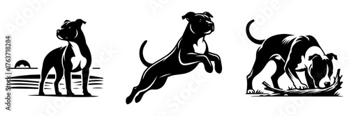 Dog Silhouette Collection: Jumping Standing and Sniffing Poses.