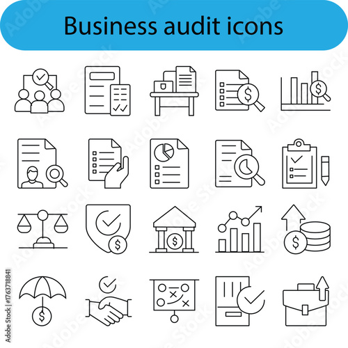 Hand drawn business audit and finance icons collection