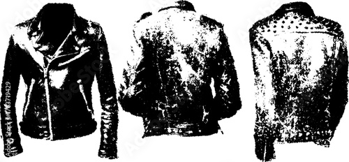 Vintage leather jacket silhouette with detailed engraving. Hand-drawn outline illustration showcase in a stylish set vector.