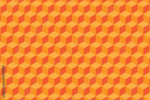 Orange Geometric Cubes Pattern, Abstract Illusion Blocks Design, Modern Textile Background