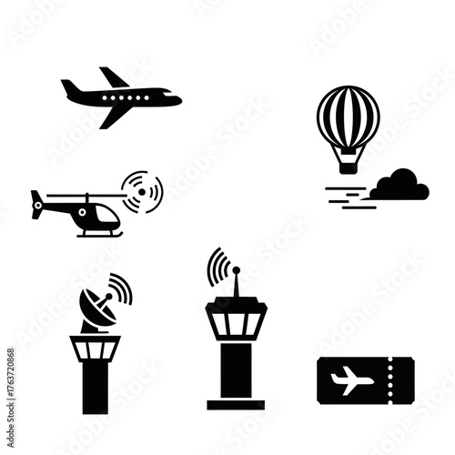 Air Transportation and Airport Icon Vectors