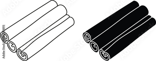 Cinnamon stick icon set, black and white contrast, rolled spice illustration, food element, cooking graphic, vector kitchen design symbol