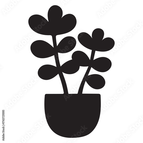 Jade Plant Silhouette Vector Icon for Botanical, Eco, and Minimal Design