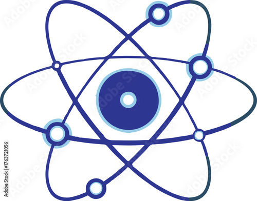 Blue atom model with orbiting electrons and nucleus science vector illustration EPS file download.
