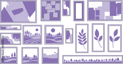 Wall art gallery collection of framed pictures and illustrations