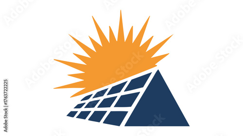 Solar panel and sun logo design for renewable energy and green technology vector