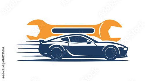 Automotive repair service logo with sports car and wrench icon vector