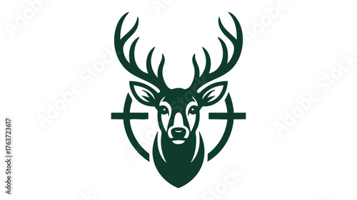 Majestic stag head logo with crosshairs symbolizing precision and nature vector