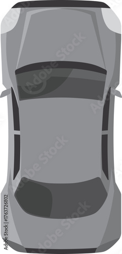 Gray car top view, urban civilian vehicle for driving, vector monochrome automobile sedan car, auto transport from above