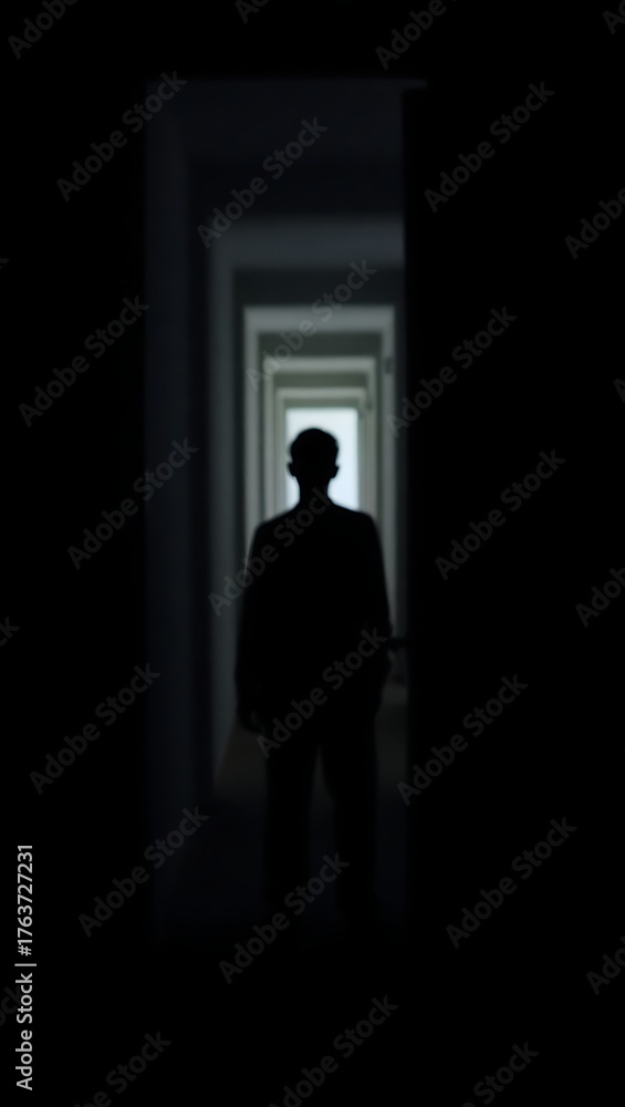 Obraz premium Generative AI a solitary figure in a dark hallway.