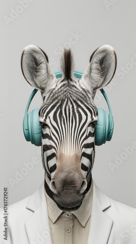 Artistic surreal portrait of a zevra in elegant attire, expressing instinct, creativity, and refinement through conceptual studio photography with lighting, detail, and premium editorial composition