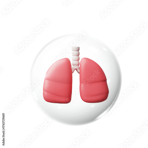 3D realistic human lungs in protective sphere, vector medical prevention respiration system internal organ health care