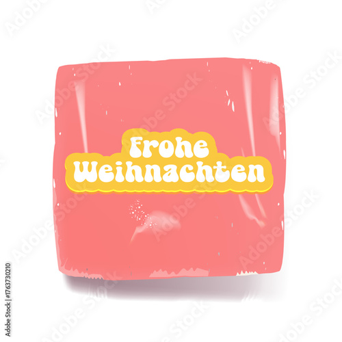 Frohe weihnachten Merry Christmas in German quote pink sticker vector design, creative holiday typography, modern festive graphic art for cards, invitations, social media banners, and decorations.