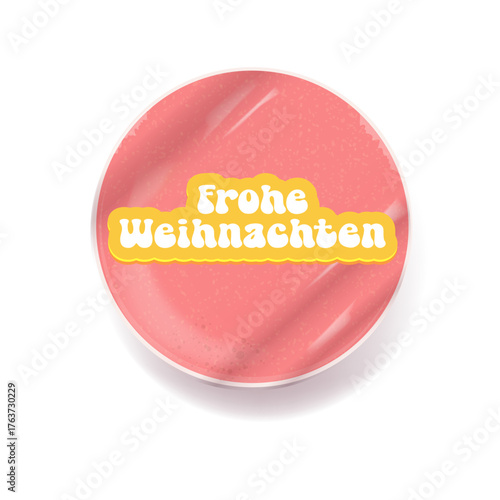 Frohe weihnachten Merry Christmas in German quote pink sticker vector design, creative holiday typography, modern festive graphic art for cards, invitations, social media banners, and decorations.