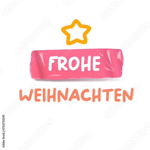 Frohe weihnachten Merry Christmas in German quote pink sticker vector design, creative holiday typography, modern festive graphic art for cards, invitations, social media banners, and decorations.
