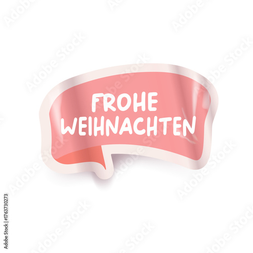 Frohe weihnachten Merry Christmas in German quote pink sticker vector design, creative holiday typography, modern festive graphic art for cards, invitations, social media banners, and decorations.