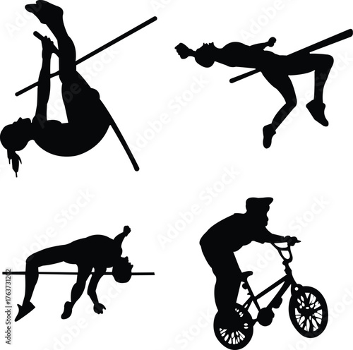 person doing Pole vault silhouette vector illustration isolated .on transparent background ,Simple silhouette , person doing, pole vault , similar sport