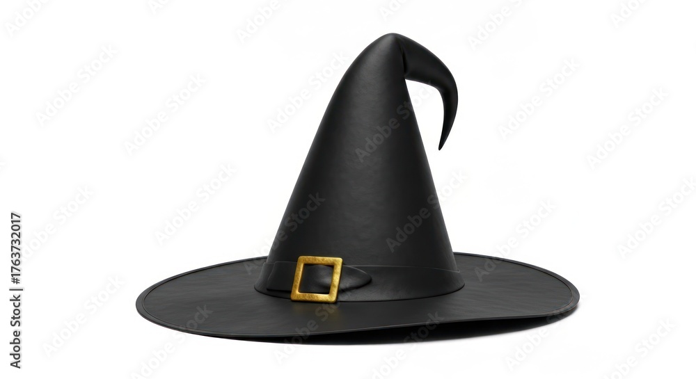 Fototapeta premium Black witch hat with gold buckle isolated on white