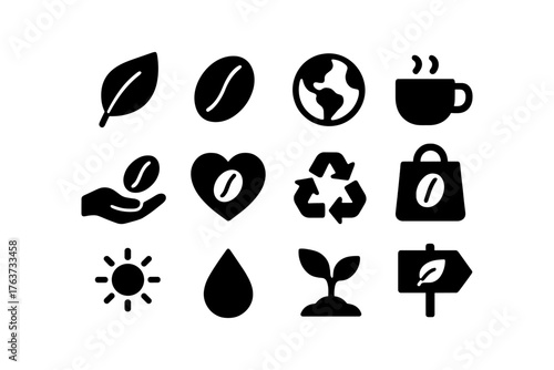 Eco-friendly coffee icons: sustainable design elements for environmentally conscious branding