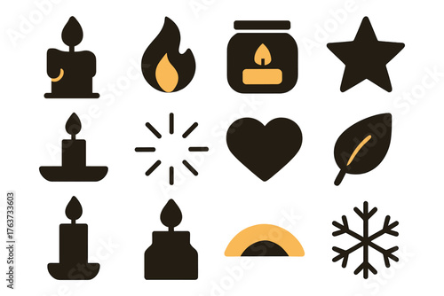 Wallpaper Mural Simple candle and seasonal icons collection with various shapes and elements Torontodigital.ca