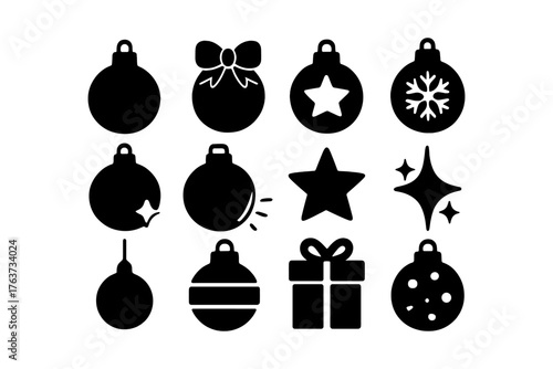 Silhouette christmas ornaments collection: festive icons with stars, gifts, and baubles