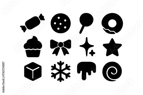 Silhouette candy and sweets icons set for confectionery design