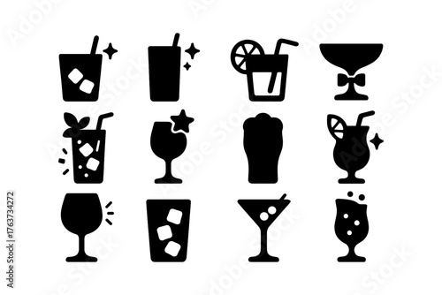 Silhouette icons of various cocktail glasses and drinks