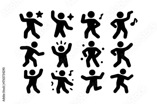 Silhouette of dancing figures with dynamic poses and expressive movements