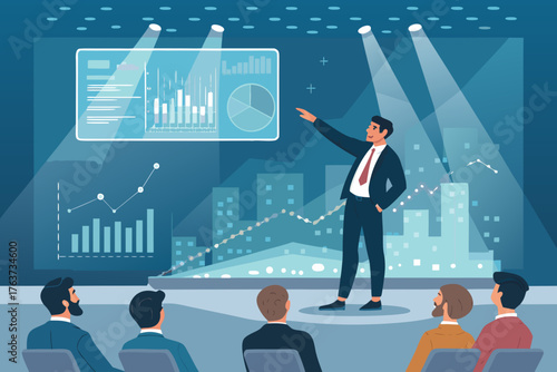 Beautiful Bold Entrepreneur Presenting Holographic High-Quality Stock Image