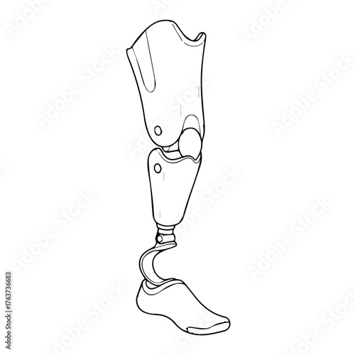 Side View Line Drawing Illustration of Prosthetic Leg on White Background
