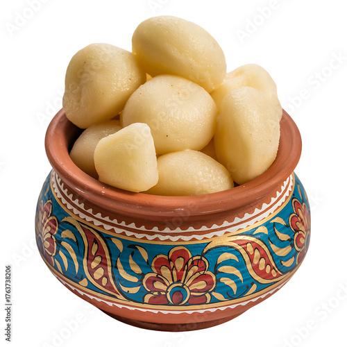 Traditional Rasgulla Balls Served in a Small Clay Pot