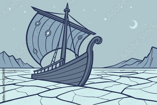 Sleigh sailing across a frozen ocean like an icebreaker ship.