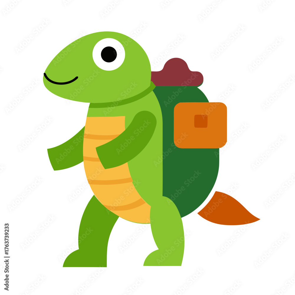 Fototapeta premium turtle with backpack hiking cartoon