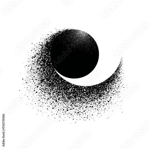 Abstract dark crescent moon with grainy texture on a   isolated on transparent background