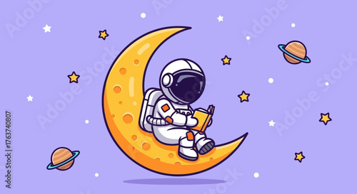 Astronaut sitting on moon holding a star with a background of stars and sky
