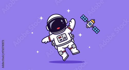Astronaut Floating in Space Next to a Satellite, Exploring the Cosmos