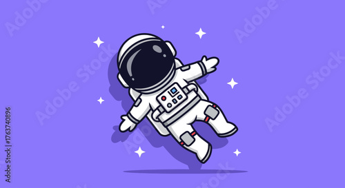 Cute astronaut floating in space among stars, vector illustration