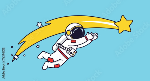 Astronaut reaching for a shooting star in outer space, symbolizing dreams and ambition